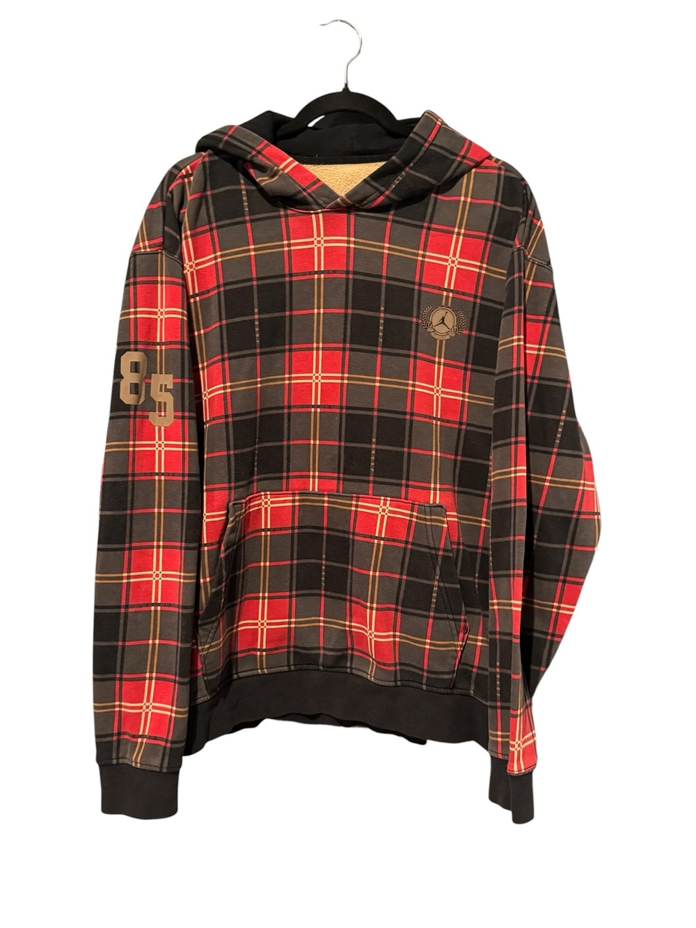 Jordan Men's Essential Holiday Plaid Fleece Hoodie Red Black Gold